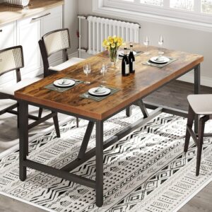 70.8" Wooden Dining Table Industrial Kitchen Dinner Table with Metal Frame