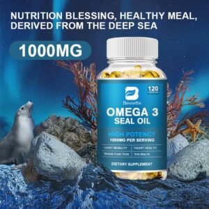 Omega 3 Seal Oil 1000 mg Supplement, Triple Strength Omega-3 Supplement Softgels