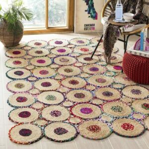 Rug Jute & Cotton Square Braided Style Floor Area Carpet Modern Living Room Rug