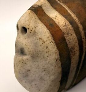 Oval Rock Stone Natural Painted & Carved Face Unique Estate Find