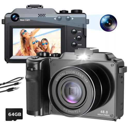 Digital Camera 48MP 60FPS Video HDMI Photo 18x Zoom w/64G SD Vlogging Youtube 4K