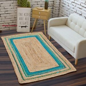 Rug Natural Jute & Cotton handmade reversible carpet modern look Floor decor rug