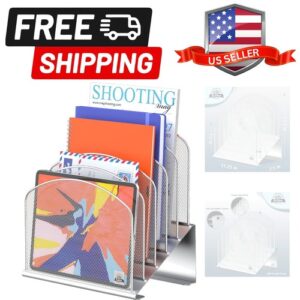 Inclined Metal Desk File Organizer 5 Sections Office Classroom Paper Holder