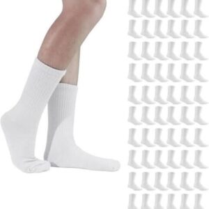 12 Pairs Men White Solid Sports Cotton Crew Socks  Athletic Work Size 9-11 10-13