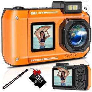 Upgraded 8K 70MP Underwater Camera with 32G Card, 33FT Camera Rugged Dustproof