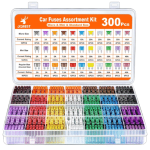 JOREST 300Pcs Car Fuse Assortment Kit, 160 Mini Blade Fuses Automotive + 90 Stan