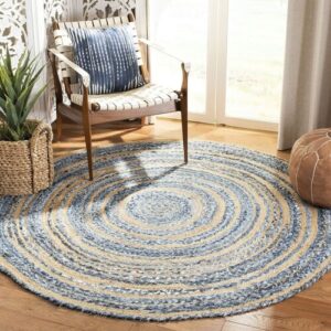 Rug Jute & Denim Round Reversible Handmade Area Carpet Rustic Modern Look Rug