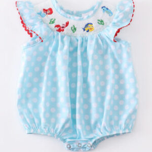 Boutique Baby Girls Princess Ariel Little Mermaid Smocked Embroidered Romper